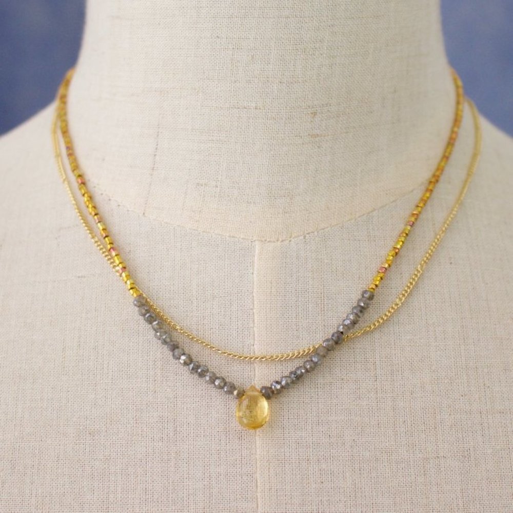 Gold 2 Row Necklace citrine